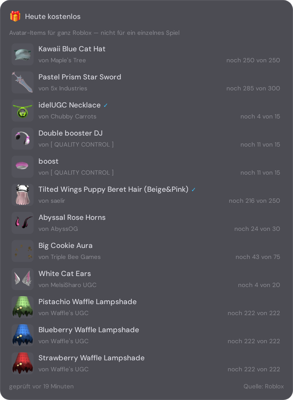 Gratis-Katalog-Widget der Roblox-Startseite in NX1