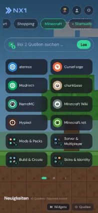Dieselbe Startseite als Web-App am Handy — Layout und Inhalte synchronisieren sich mit dem Desktop.