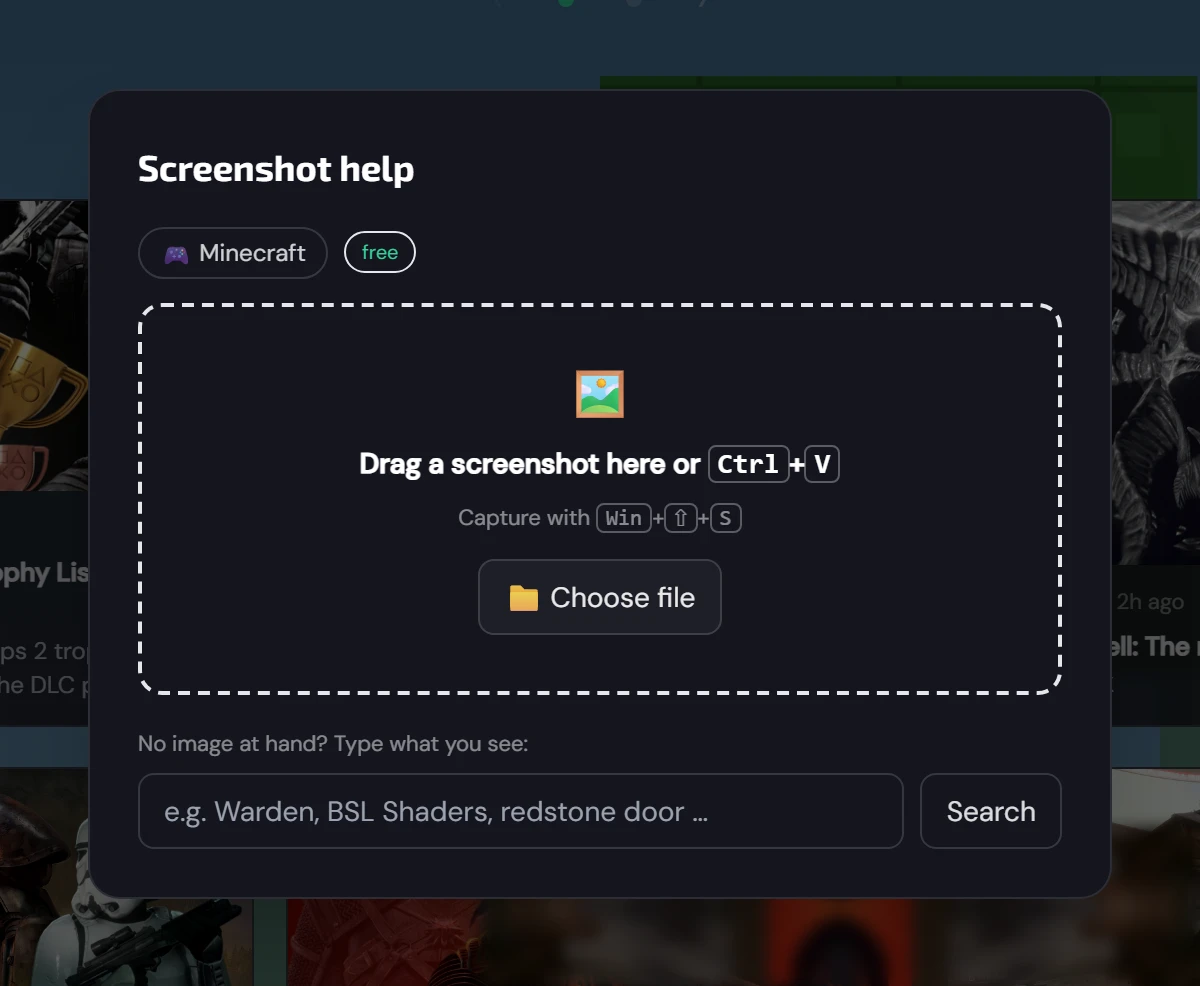 Aiuto screenshot nella pagina iniziale Minecraft