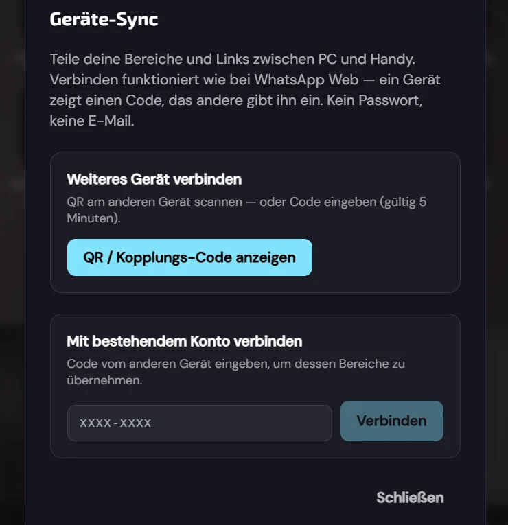 Geräte-Kopplung per QR-Code